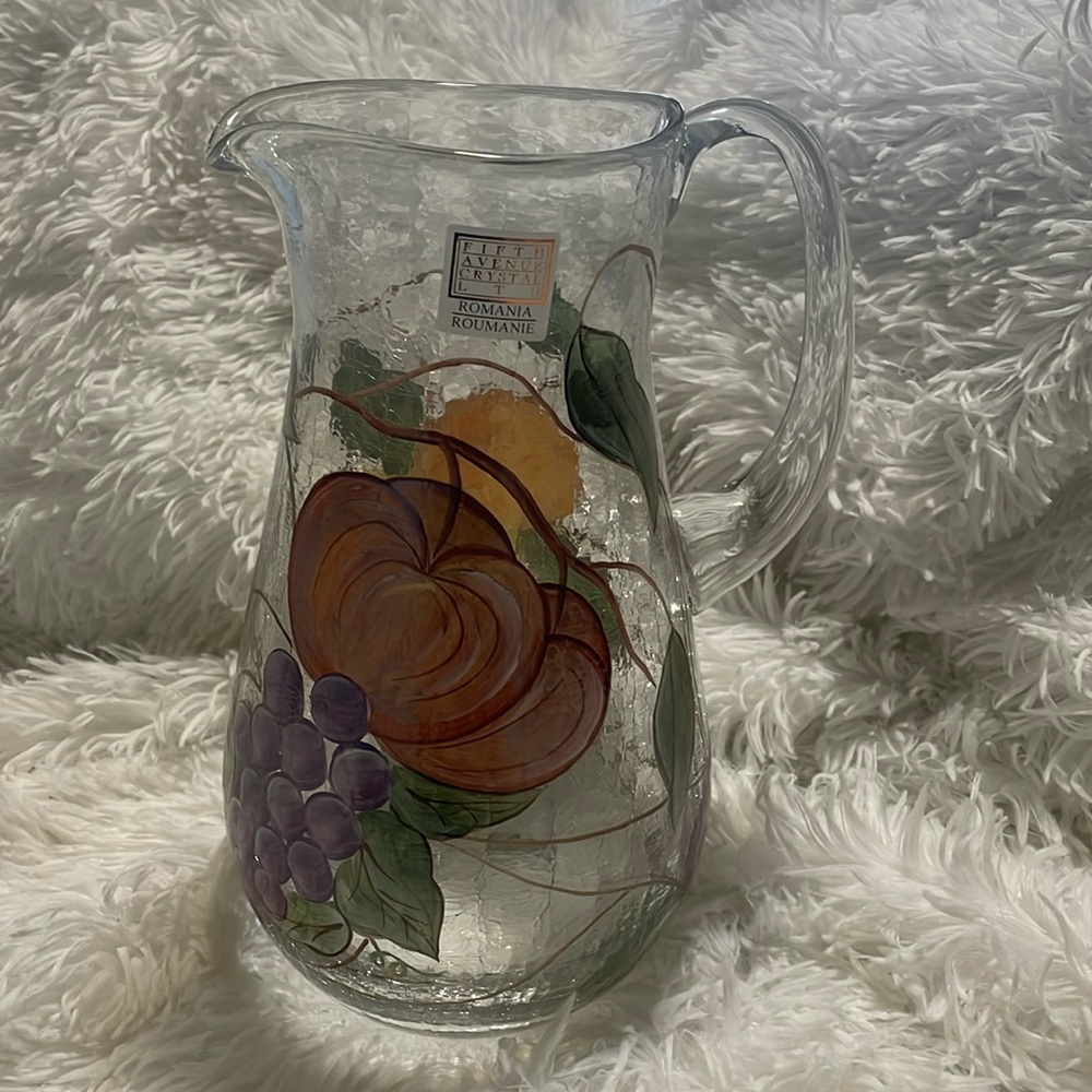 Fifth Avenue Crystal vintage pitcher with hand painted fruits